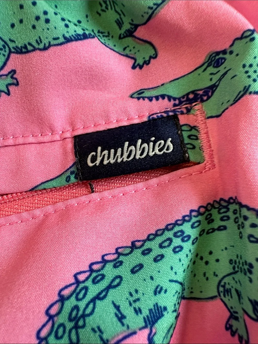 chubbies Pink Swim Trunks with Green Alligator Print